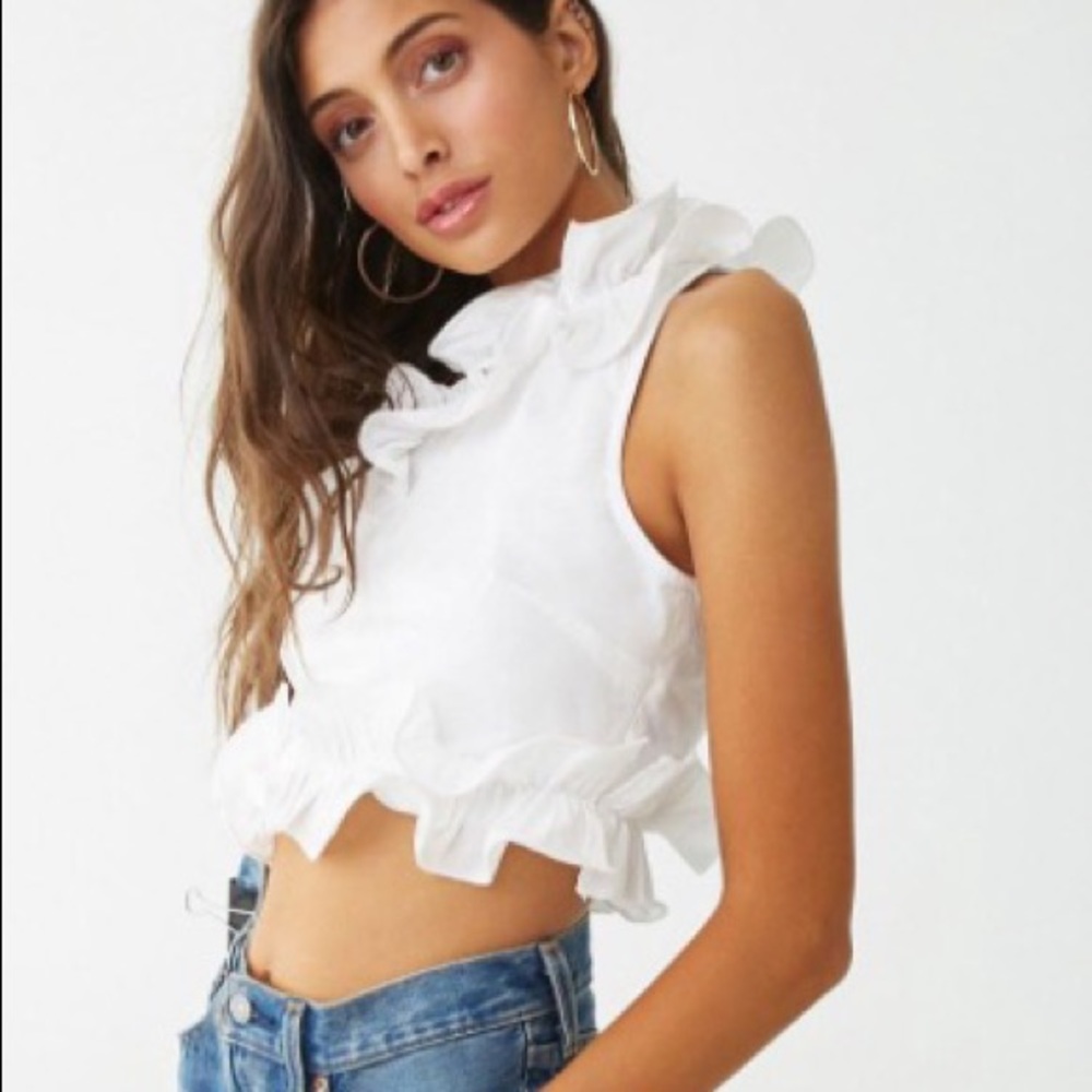 Forever 21 White Ruffled One-Shoulder Top - Picture 2 of 4